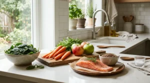 Kitchen counter with fresh vegetables